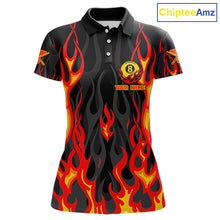 Load image into Gallery viewer, Fire Flame 8 Ball Pool Women Billiard Polo &amp; 1/4-Zip Attire Custom Red Billiard Shirt Designs NYN2412