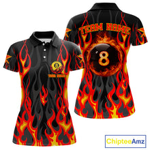 Load image into Gallery viewer, Fire Flame 8 Ball Pool Women Billiard Polo &amp; 1/4-Zip Attire Custom Red Billiard Shirt Designs NYN2412