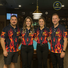 Load image into Gallery viewer, Fire Flame 8 Ball Pool Men Billiard Polo &amp; 1/4-Zip Attire Custom Red Billiard Shirt Designs NYN2412