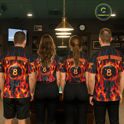 Fire Flame 8 Ball Pool Men Billiard Polo & 1/4-Zip Attire Custom Red Billiard Shirt Designs NYN2412