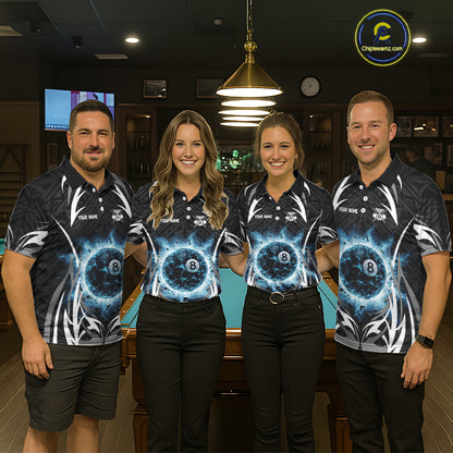 Lightning Blue 8 Ball Women Billiard Polo & 1/4-Zip Jersey Custom Tribal Pool Billiard Shirt NYN2415