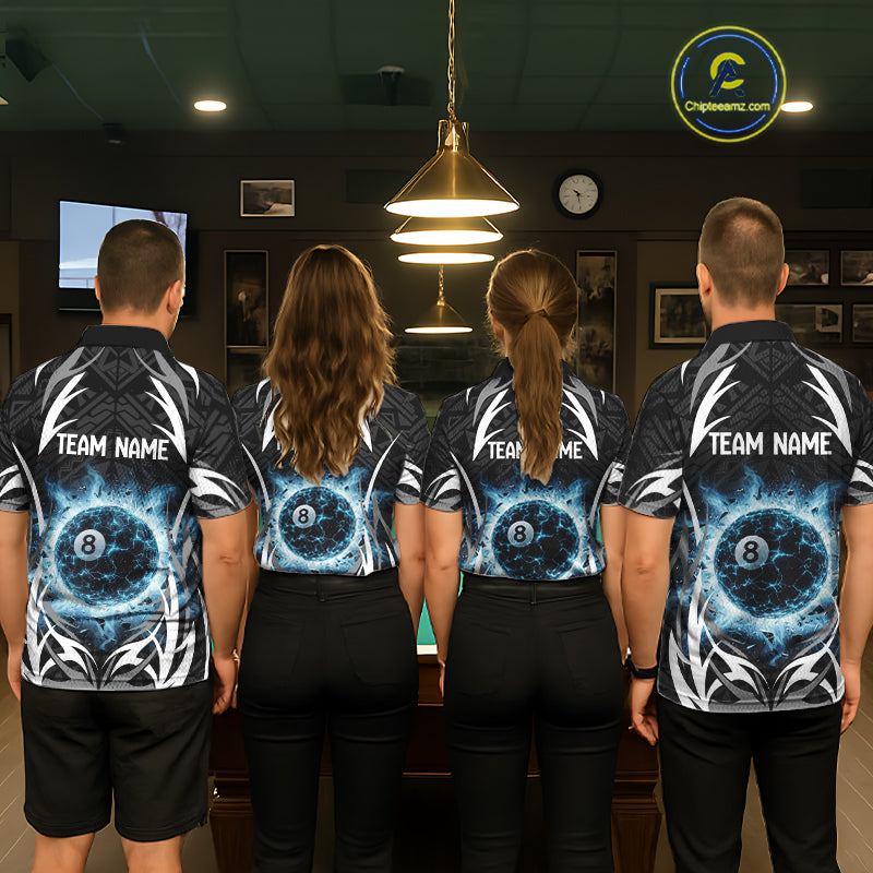 Lightning Blue 8 Ball Women Billiard Polo & 1/4-Zip Jersey Custom Tribal Pool Billiard Shirt NYN2415