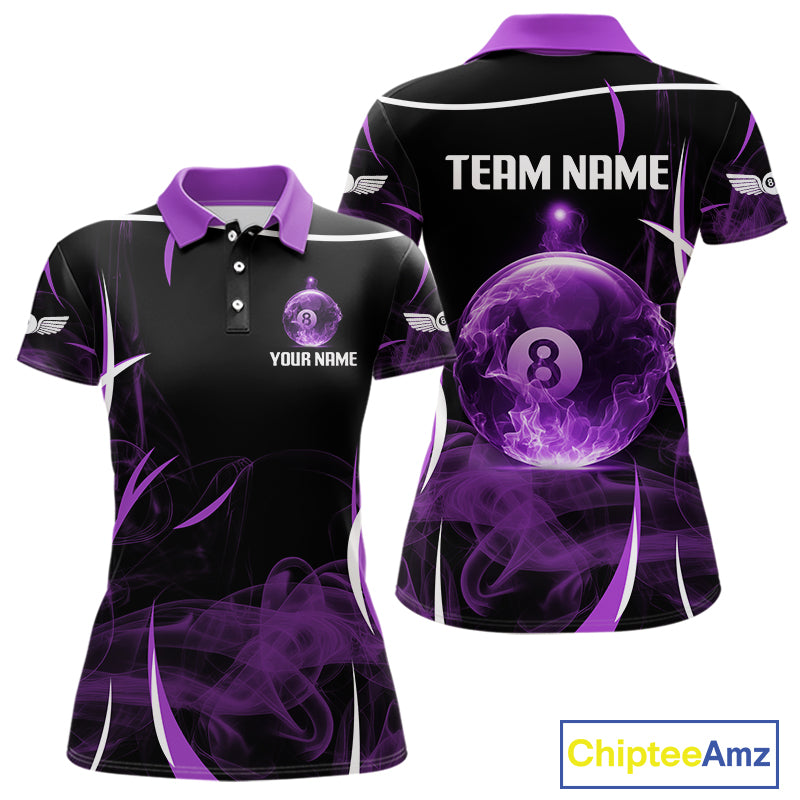 Purple Smokes Pool 8 Ball Women Billiard Polo & 1/4-Zip Shirt Personalized Balls Billiard Gifts NYN2416
