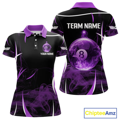 Purple Smokes Pool 8 Ball Women Billiard Polo & 1/4-Zip Shirt Personalized Balls Billiard Gifts NYN2416