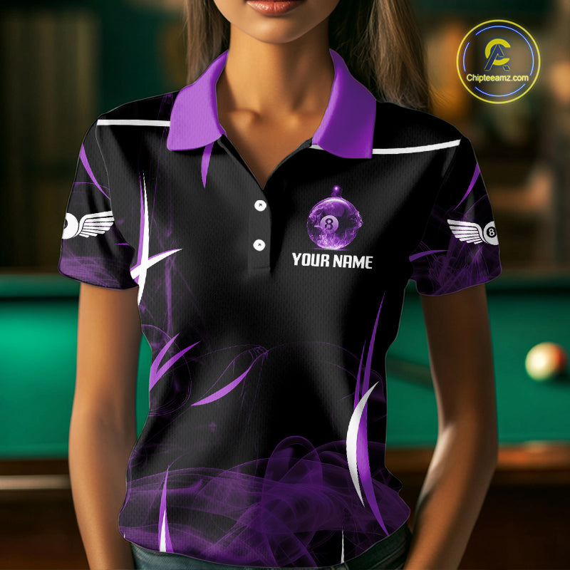 Purple Smokes Pool 8 Ball Women Billiard Polo & 1/4-Zip Shirt Personalized Balls Billiard Gifts NYN2416