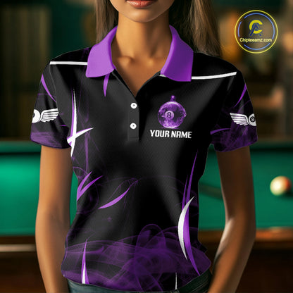 Purple Smokes Pool 8 Ball Women Billiard Polo & 1/4-Zip Shirt Personalized Balls Billiard Gifts NYN2416