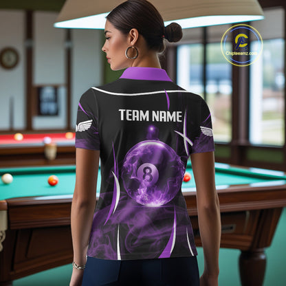 Purple Smokes Pool 8 Ball Women Billiard Polo & 1/4-Zip Shirt Personalized Balls Billiard Gifts NYN2416