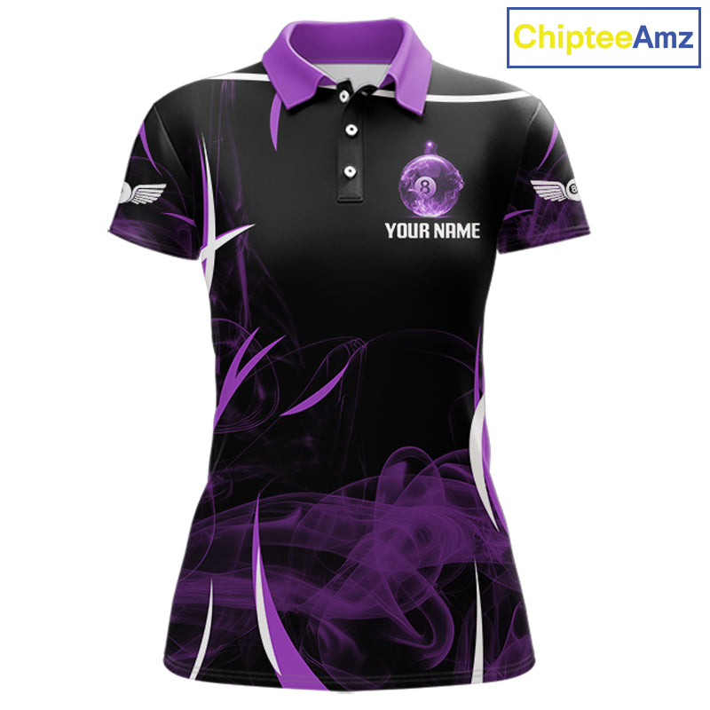 Purple Smokes Pool 8 Ball Women Billiard Polo & 1/4-Zip Shirt Personalized Balls Billiard Gifts NYN2416