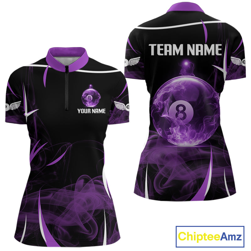 Purple Smokes Pool 8 Ball Women Billiard Polo & 1/4-Zip Shirt Personalized Balls Billiard Gifts NYN2416