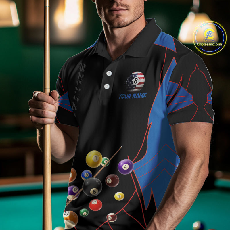 Custom US Flag 8 Ball Pool Team Shirt Personalized Men Billiard Polo & 1/4-Zip Attire Gifts NYN2417