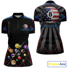 Load image into Gallery viewer, Custom US Flag 8 Ball Pool Team Shirt Personalized Women Billiard Polo &amp; 1/4-Zip Attire Gifts NYN2417
