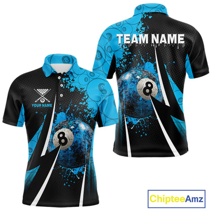 Blue Grunge 8 Ball Pool Team Shirt Personalized Men Billiard Polo & 1/4-Zip Attire Gifts NYN2419