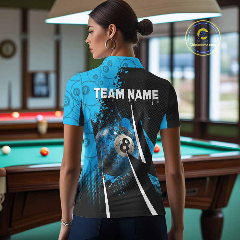 Blue Grunge 8 Ball Pool Team Shirt Personalized Women Billiard Polo & 1/4-Zip Attire Gifts NYN2419
