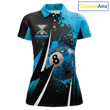 Load image into Gallery viewer, Blue Grunge 8 Ball Pool Team Shirt Personalized Women Billiard Polo &amp; 1/4-Zip Attire Gifts NYN2419