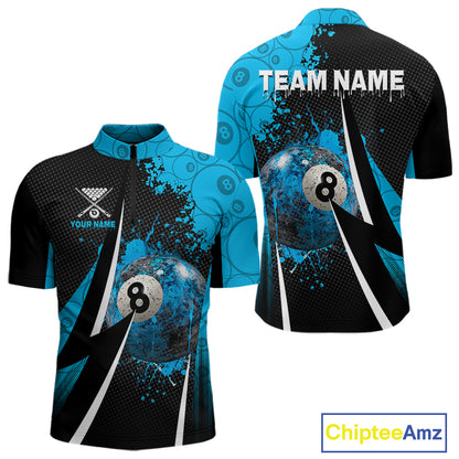 Blue Grunge 8 Ball Pool Team Shirt Personalized Men Billiard Polo & 1/4-Zip Attire Gifts NYN2419