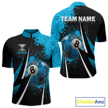 Load image into Gallery viewer, Blue Grunge 8 Ball Pool Team Shirt Personalized Men Billiard Polo &amp; 1/4-Zip Attire Gifts NYN2419
