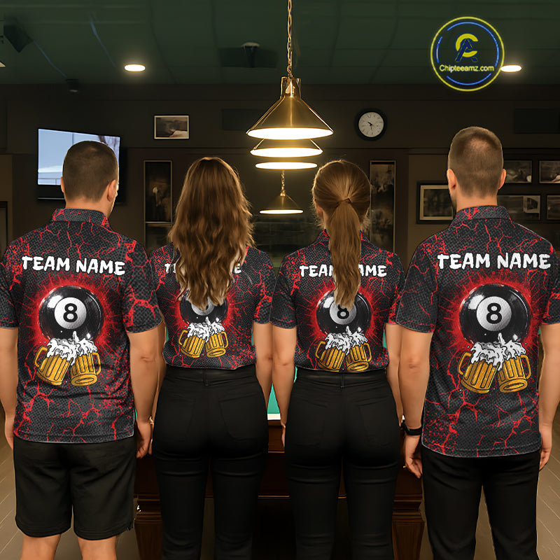 Funny Beer 8 Ball Pool Team Shirt Personalized Women Billiard Polo & 1/4-Zip Attire Gifts|Red NYN2420