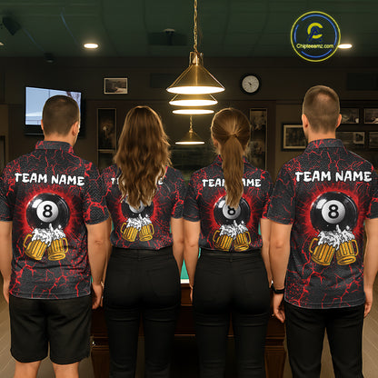 Funny Beer 8 Ball Pool Team Shirt Personalized Women Billiard Polo & 1/4-Zip Attire Gifts|Red NYN2420