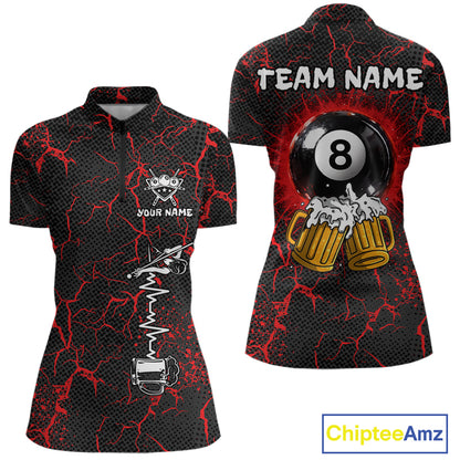Funny Beer 8 Ball Pool Team Shirt Personalized Women Billiard Polo & 1/4-Zip Attire Gifts|Red NYN2420