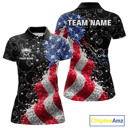 Debris US Flag 8 Ball Pool Polo & 1/4-Zip Shirt For Women Personalized Balls Billiard Gifts NYN2422