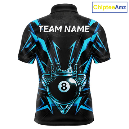 Black And Blue Crown 8 Ball Pool Polo & 1/4-Zip Shirt For Men Personalized Ball Billiard Gifts NYN2424
