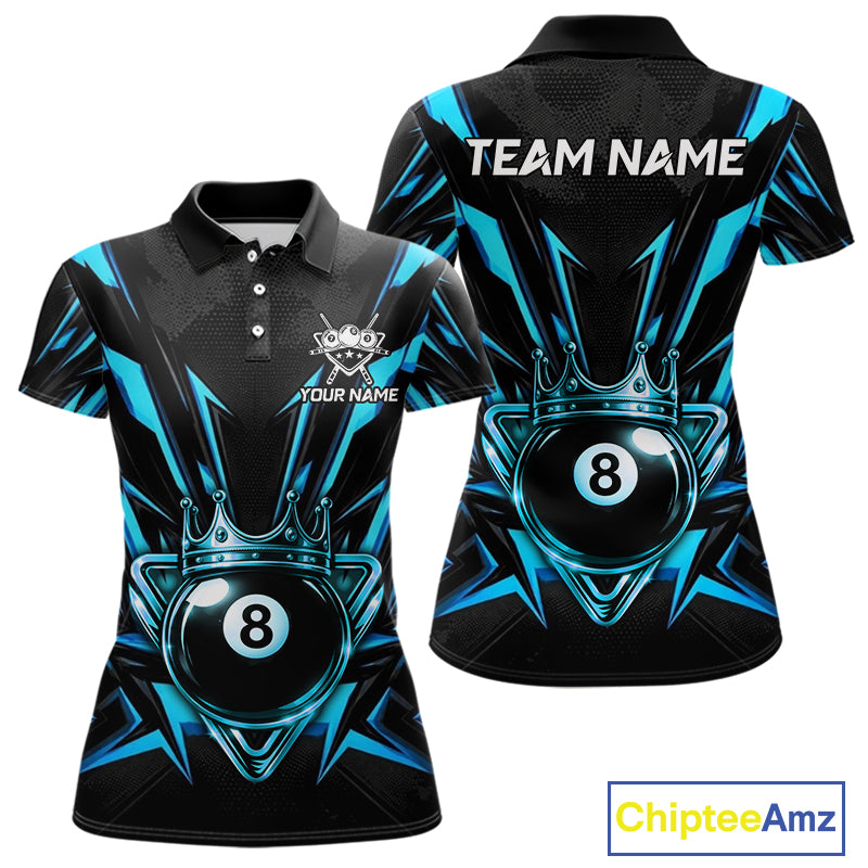 Black And Blue Crown 8 Ball Pool Polo & 1/4-Zip Shirt For Women Personalized Ball Billiard Gifts NYN2424