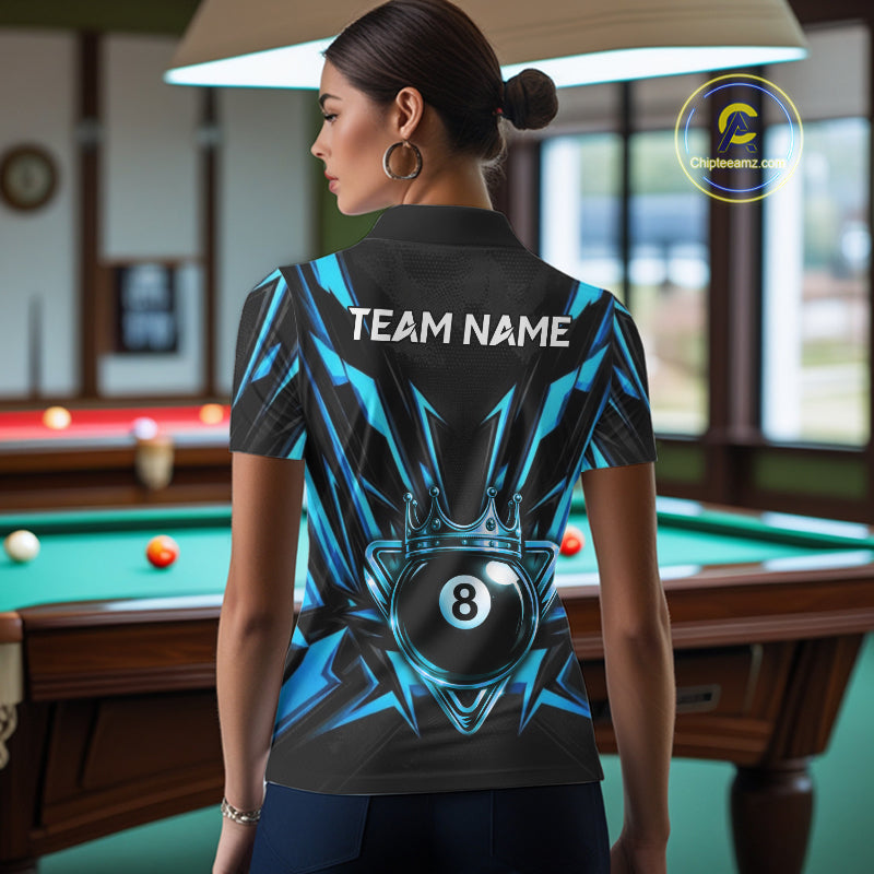 Black And Blue Crown 8 Ball Pool Polo & 1/4-Zip Shirt For Women Personalized Ball Billiard Gifts NYN2424