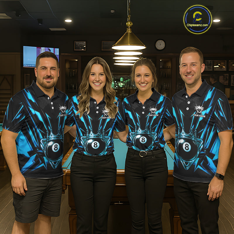 Black And Blue Crown 8 Ball Pool Polo & 1/4-Zip Shirt For Women Personalized Ball Billiard Gifts NYN2424