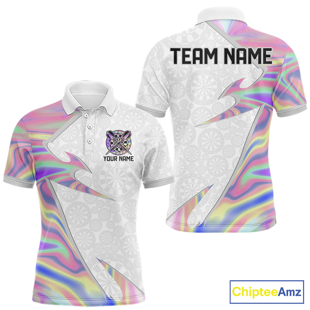 Personalized Pink Holographic Dartboard Pattern Men Darts Polo & 1/4-Zip Shirts Dart Team Jerseys NYN2811
