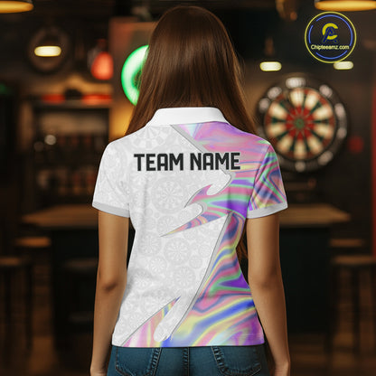 Personalized Pink Holographic Dartboard Pattern Women Darts Polo & 1/4-Zip Shirts Dart Team Jerseys NYN2811
