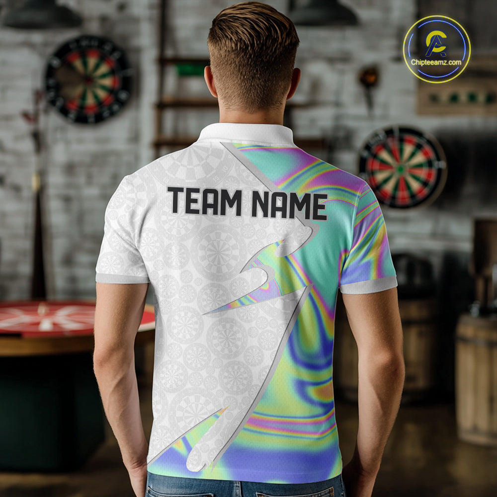 Personalized Green Blue Holographic Dartboard Pattern Men Darts Polo & 1/4-Zip Shirts Dart Team Jerseys NYN2812