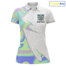Load image into Gallery viewer, Personalized Green Blue Holographic Dartboard Pattern Women Darts Polo &amp; 1/4-Zip Shirts Dart Team Jerseys NYN2812