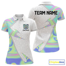 Load image into Gallery viewer, Personalized Green Blue Holographic Dartboard Pattern Women Darts Polo &amp; 1/4-Zip Shirts Dart Team Jerseys NYN2812