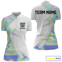 Load image into Gallery viewer, Personalized Green Blue Holographic Dartboard Pattern Women Darts Polo &amp; 1/4-Zip Shirts Dart Team Jerseys NYN2812