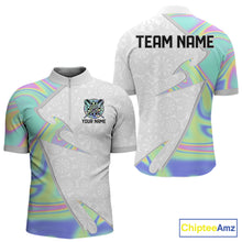 Load image into Gallery viewer, Personalized Green Blue Holographic Dartboard Pattern Men Darts Polo &amp; 1/4-Zip Shirts Dart Team Jerseys NYN2812