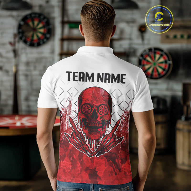 White-Red Skull Watercolor Pattern Custom Dart Shirt For Men, Dart Team Jerseys NYN0117