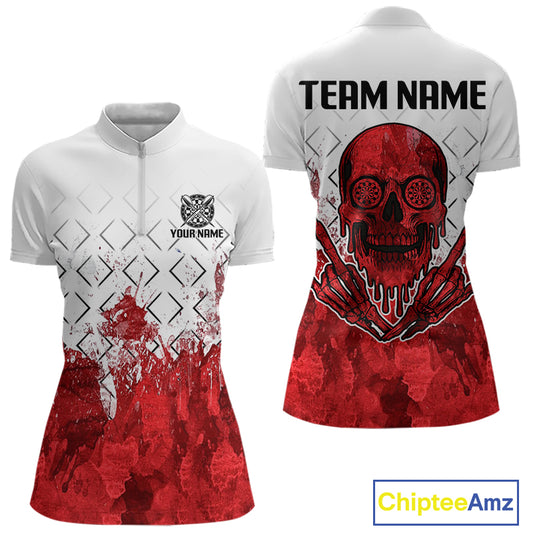 White-Red Skull Watercolor Pattern Custom Dart Shirt For Women, Dart Team Jerseys NYN0117