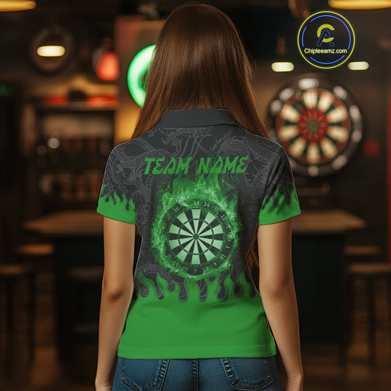 Flame Dartboard Dragon Custom Green Dart Shirt For Women, Dart Team Jerseys NYN0235