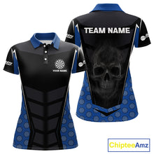 Load image into Gallery viewer, White Fog Skull &amp; Dartboard - Blue Darts Team Shirt For Women With Custom Name NYN0484