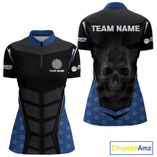 Load image into Gallery viewer, White Fog Skull &amp; Dartboard - Blue Darts Team Shirt For Women With Custom Name NYN0484