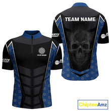 Load image into Gallery viewer, White Fog Skull &amp; Dartboard - Blue Darts Team Shirt For Men With Custom Name NYN0484