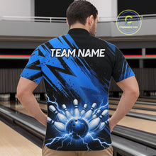Load image into Gallery viewer, Mens Thunder Lightning Bowling Polo 1/4-Zip Shirts Custom Blue Stripes Team Bowling Jerseys NYN3455
