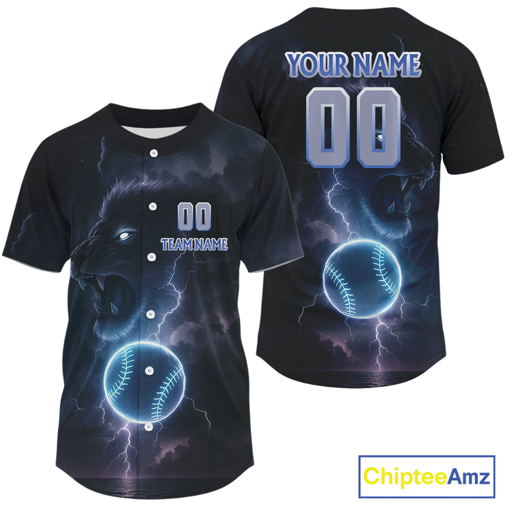 Custom Lightning Blue Lion Baseball Jersey For Men Youth Baseball Team Jerseys NYN0975