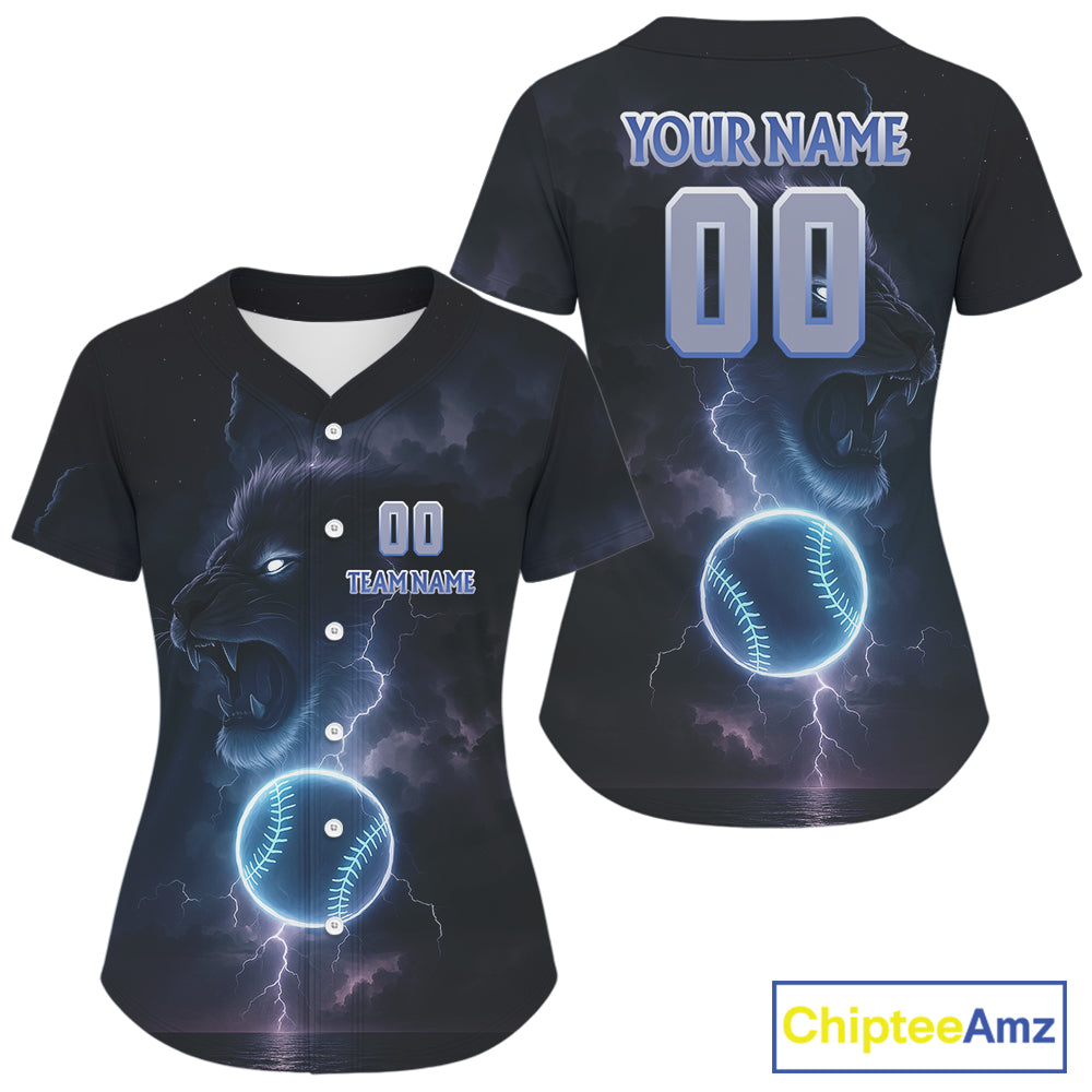 Custom Lightning Blue Lion Baseball Jersey For Women Youth Baseball Team Jerseys NYN0975