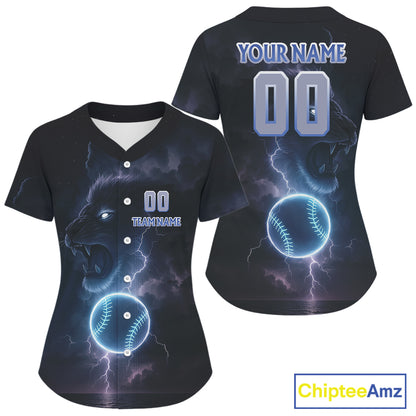 Custom Lightning Blue Lion Baseball Jersey For Women Youth Baseball Team Jerseys NYN0975