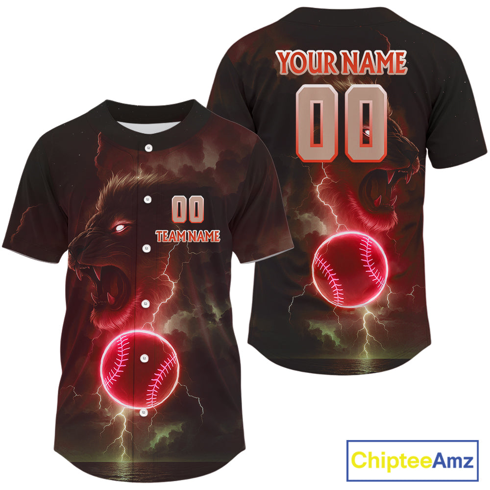 Custom Lightning Red Lion Baseball Jersey For Men Youth Baseball Team Jerseys NYN0976