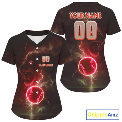 Custom Lightning Red Lion Baseball Jersey For Women Youth Baseball Team Jerseys NYN0976