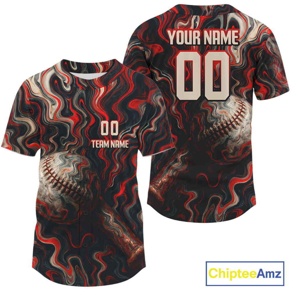 Custom Black And Red Paint Swirl Baseball Jersey Outfits Baseball Tournament Shirts NYN0977