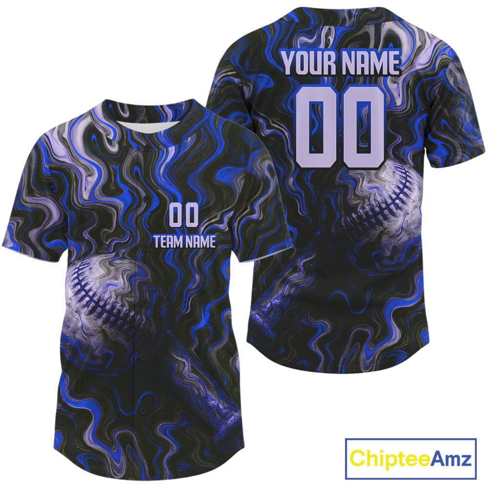Custom Black And Blue Paint Swirl Baseball Jersey Outfits Baseball Tournament Shirts NYN0978
