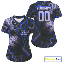 Load image into Gallery viewer, Custom Black And Blue Paint Swirl Women Baseball Jersey Outfits Baseball Tournament Shirts NYN0978